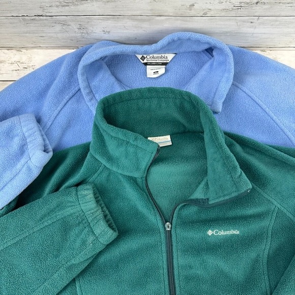 Lot of 2 Columbia Full Zip Fleece Jacket Women's XL Outdoor Casual‎ Green Blue - Picture 1 of 16